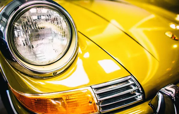 Желтый, Porsche, передок, 911T