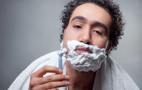 Man, foam, Shaving