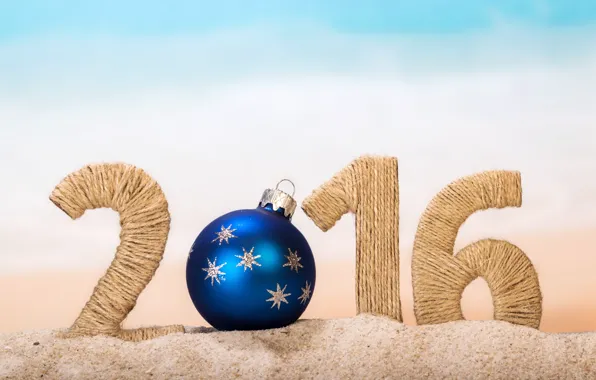 Песок, пляж, Новый Год, цифры, New Year, Happy, 2016