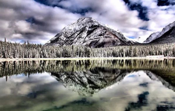 Небо, пейзаж, горы, озеро