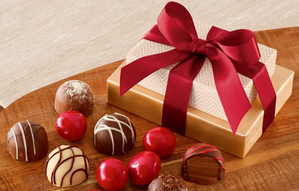 Картинка шоколад, конфеты, box, chocolate, gift, candy, ribbon