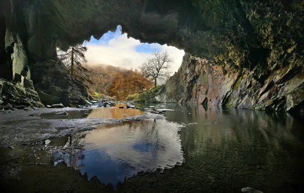 Горы, озеро, Англия, пещера, Камбрия