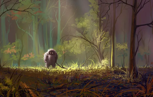 Существо, Деревья, Лес, Монстр, Зверь, Арт, Art, Forest