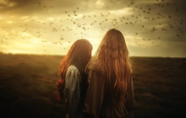 Птицы, арт, две девушки, TJ Drysdale, Written On The Sky