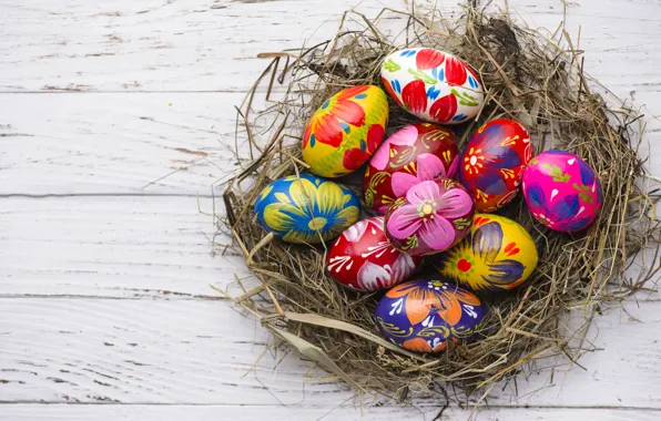 Весна, colorful, Пасха, wood, spring, Easter, eggs, decoration