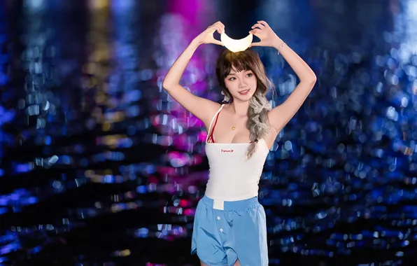 Beautiful, Asian, Model, Water, Smile, Night, Woman, River