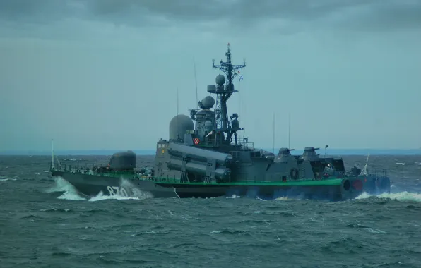 Море, дождь, большой, ракетный, катер Р-2