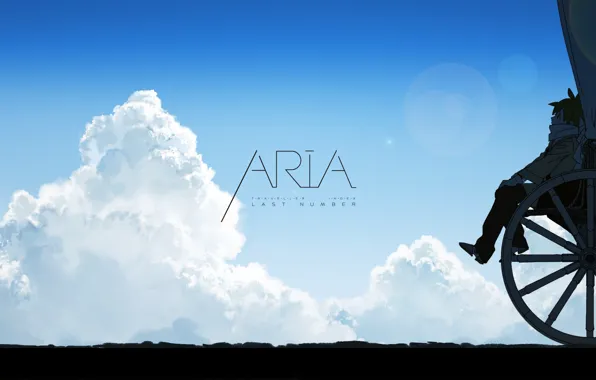 Картинка girl, sky, anime, clouds, mood, Aria, wagon, wheel