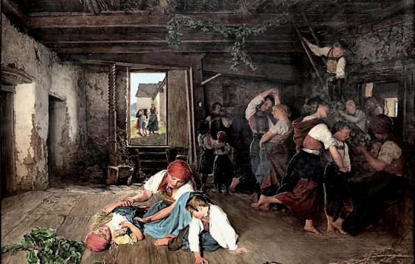 Картина, Фердинанд Георг Вальдмюллер, Ferdinand Georg Waldmüller, 1860, австрийский художник, Preparations for feast