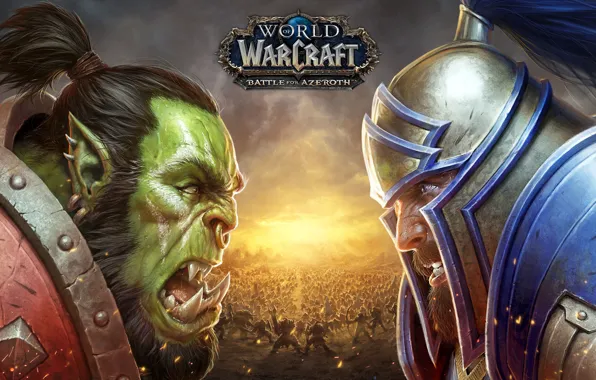Картинка World of Warcraft, human, orc, Horde, Alliance, Battle for Azeroth