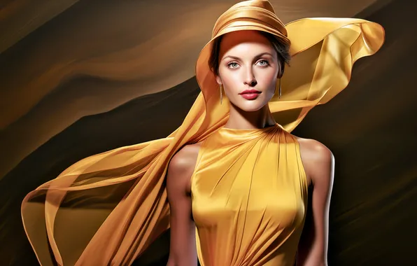 Картинка girl, golden, dress, woman, ai art