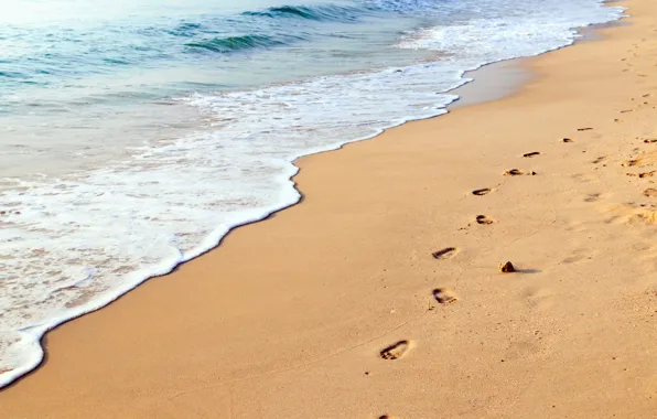 Картинка песок, море, волны, пляж, лето, следы, summer, beach