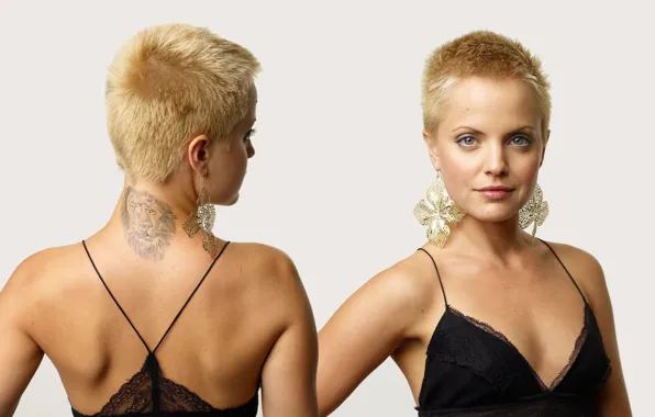 Mena Suvari, dress, smile, short hair, pretty, tattoo, blonde, actress