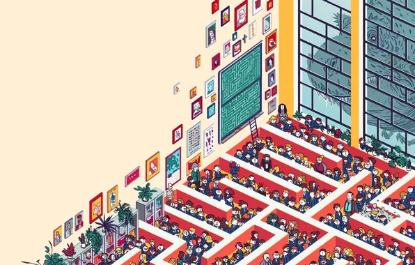 Art, Style, Illustration, Michal Dziekan, Minimalism, People, Maze, by Michal Dziekan
