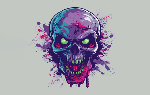 Skull, zombie, liquid, color, angry