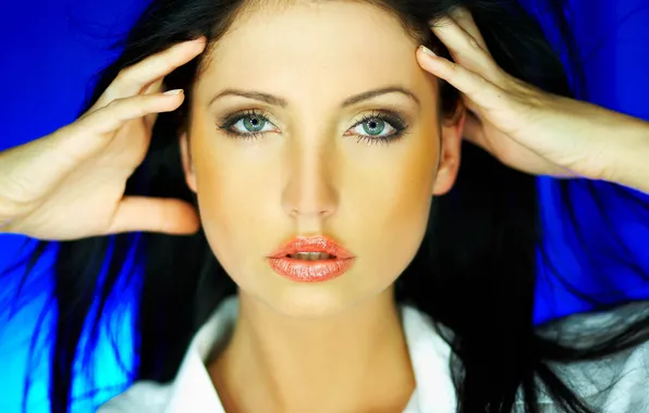Взгляд, лицо, волосы, брюнетка
