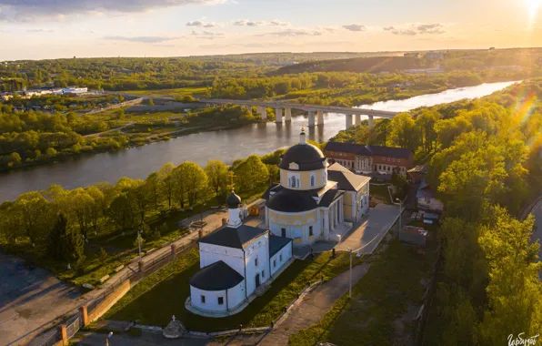 Картинка пейзаж, мост, город, река, собор, Ока, Алексин, Илья Гарбузов