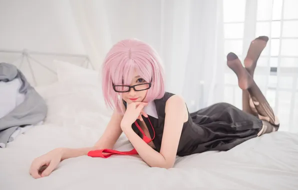 Beautiful, Asian, Model, Bed, Woman, Glasses, Pretty, Cosplay