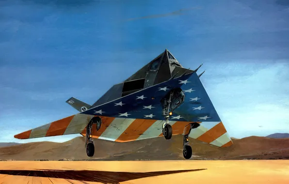 Картинка war, art, painting, jet, Lockheed F-117 Nighthawk