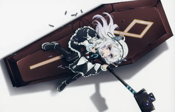 Белый фон, гроб, патроны, базука, visual novel, chaika trabant, gun &amp; girl, hitsugime no chaika