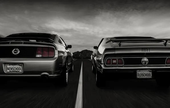 Картинка Mustang, Ford, road, rear, old school, new school