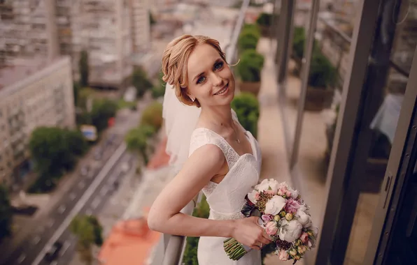 Картинка city, background, bride, smiling