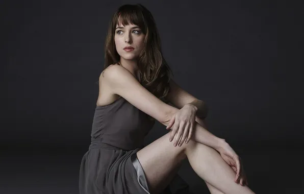 Взгляд, девушка, поза, фото, платье, ножки, красотка, Dakota Johnson