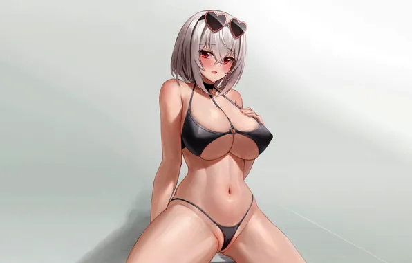 Girl, sexy, cleavage, erect nipples, boobs, anime, beautiful, red eyes