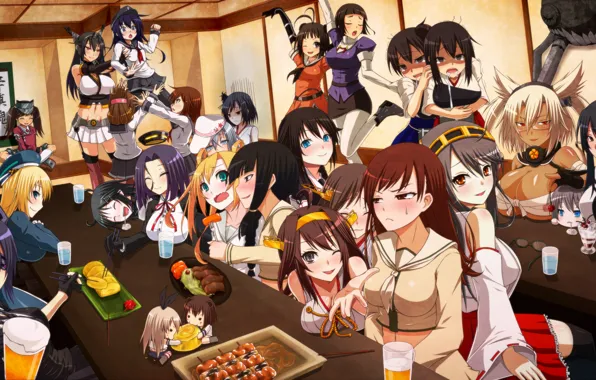 Картинка kantai collection, inazuma destroyer, ikazuchi destroyer, hibiki destroyer, akatsuki destroyer, wo-class aircraft carrier, nagato battleship, …