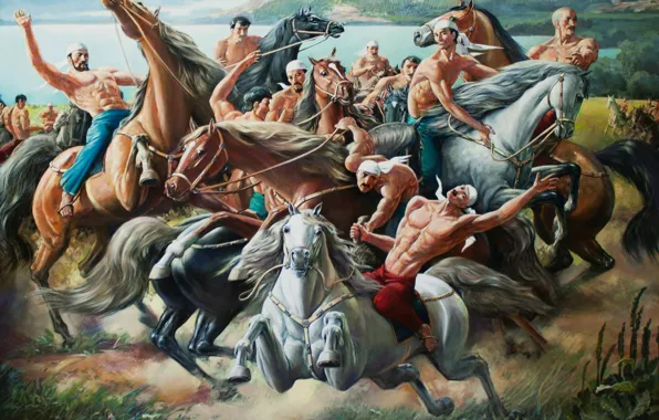 Картинка Айбек Бегалин, 2012г, Кокпар, горы речка, конная-спортивная игра