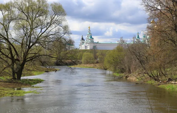 Пейзаж, река, весна, церковь