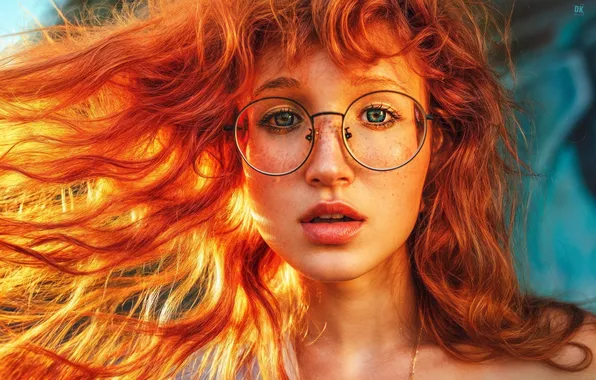 Девушка, model, face, redhead, wavy hair, freckles, red lipstick, women outdoors
