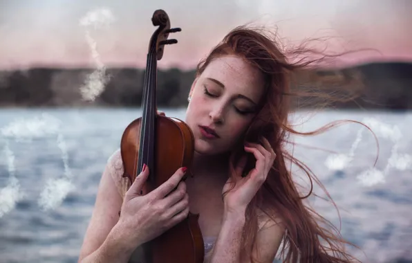 Море, вода, девушка, природа, лицо, ноты, музыка, фон