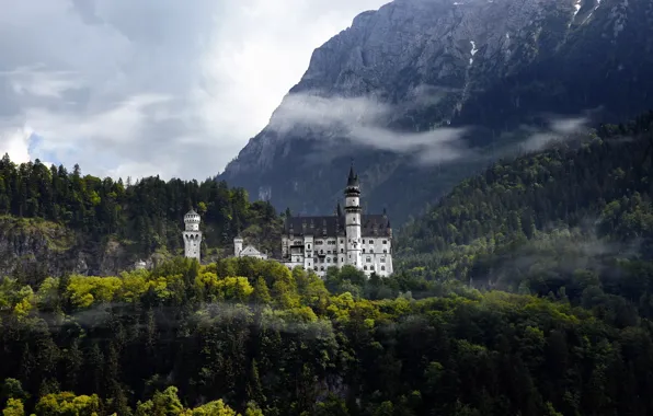 Картинка лес, горы, замок, Германия, Нойшвайнштайн