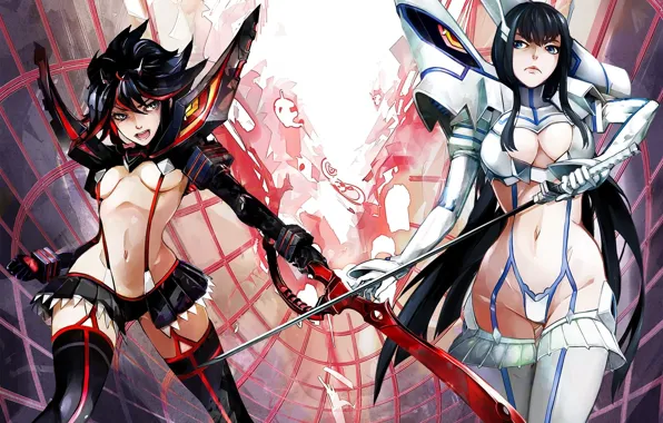 Секси, девушки, арт, сёстры, Kill La Kill, Круши кромсай