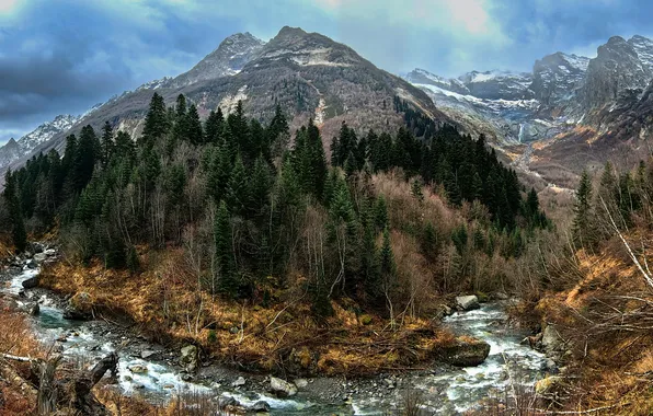 River, water, mountain, forrest