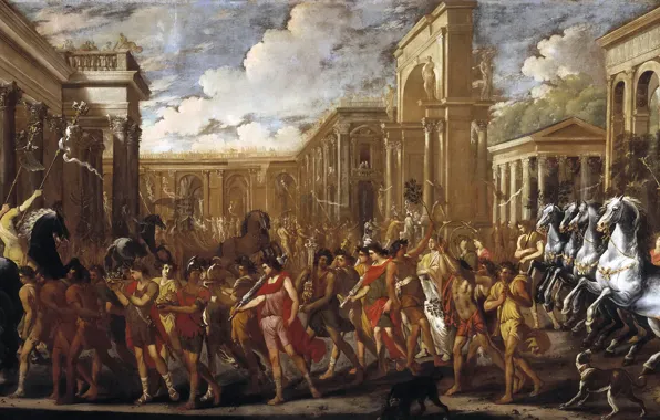 Картинка город, картина, триумф, Viviano Codazzi, Триумфальный Въезд Веспасиана в Рим