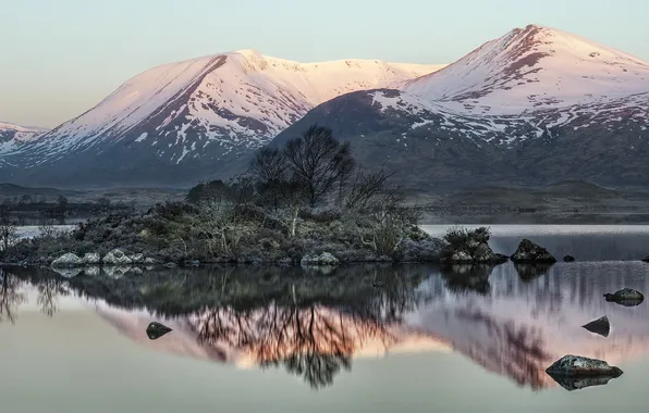Картинка pink, winter, mountain, sunrise, Scotland, Glencoe, Lochan