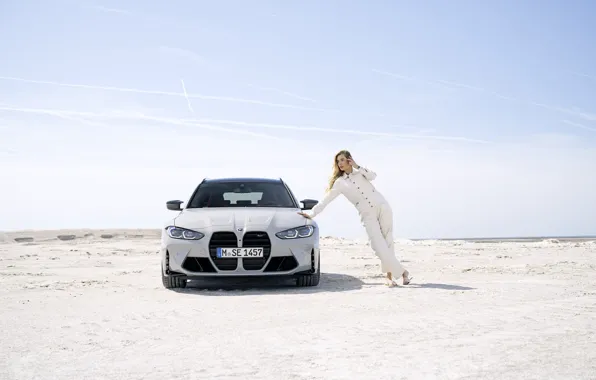 Girl, BMW M3 Competition Touring M xDrive, M3, car, G81, sky, BMW