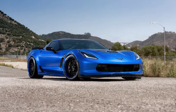 Картинка Corvette, Chevrolet, Blue, Wheels, Strasse, Z07