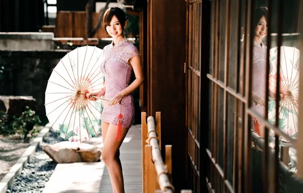 Зонт, платье, восточная девушка, chingcho Chang