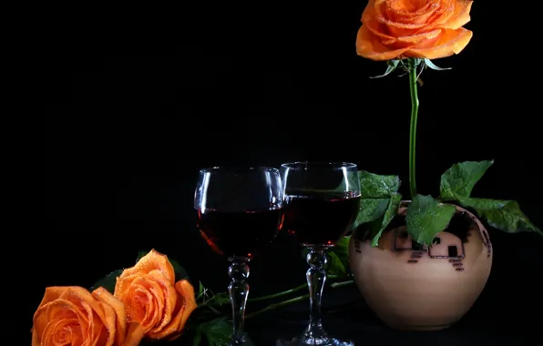 Настроение, вино, розы, бокалы