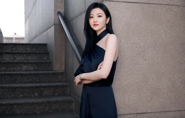 Брюнетка, азиатка, черное платье, милашка, Beauty, Pop, asian, Actress