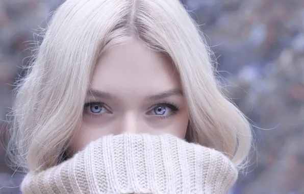Взгляд, лицо, портрет, блондинка, голубые глаза