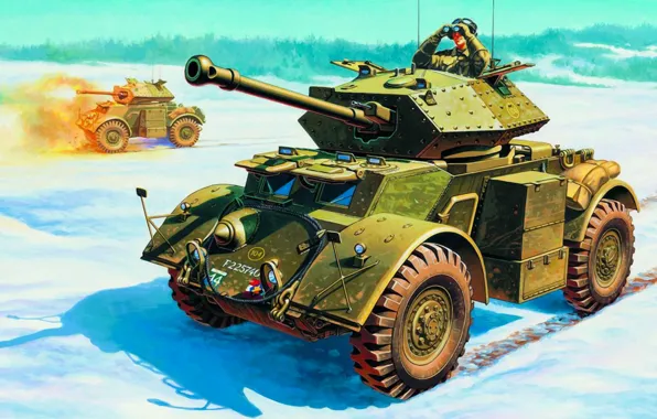 War, art, painting, ww2, British Heavy Recon Vehicle Staghound Mk III