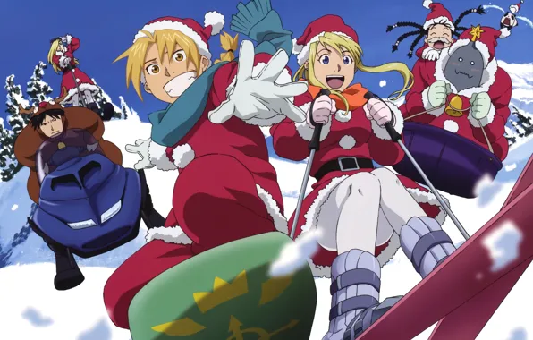 Christmas, New year, Fullmetal Alchemist, Edward Elric, Winry Rockbell, Roy Mustang, Alphonse Elric, May Chang