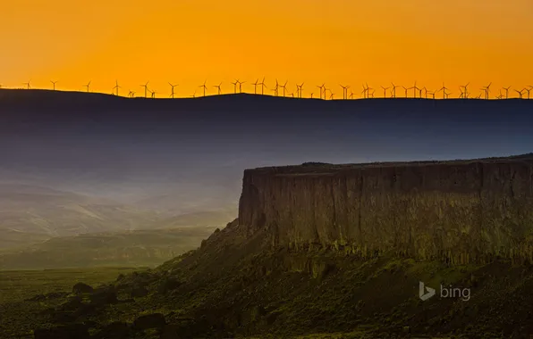 Картинка горы, скалы, зарево, США, штат Вашингтон, ветряная мельница, Whiskey Dick Mountain