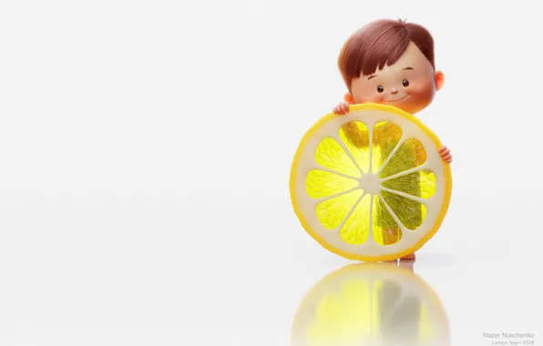 Рендеринг, настроение, лимон, мальчик, арт, детская, Nazar Noschenko, Lemon boy