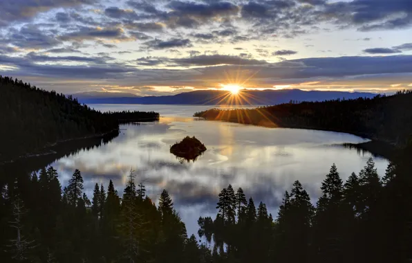 Картинка лес, горы, озеро, вечер