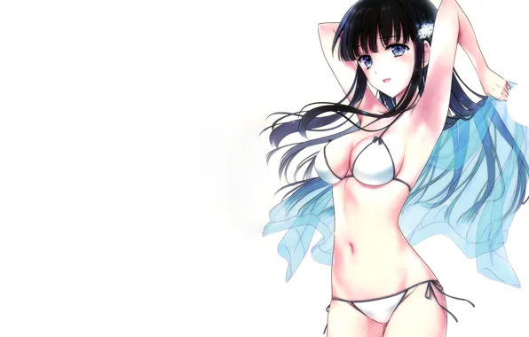 Girl, sexy, cleavage, long hair, boobs, anime, blue eyes, beautiful